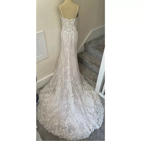 Essense of Australia Ivory Sheer Corset Linear Beading Wedding Dress D2366 Sz 12 - Picture 3 of 11